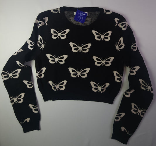 Casual Butterfly Crop Top Long Sleeve