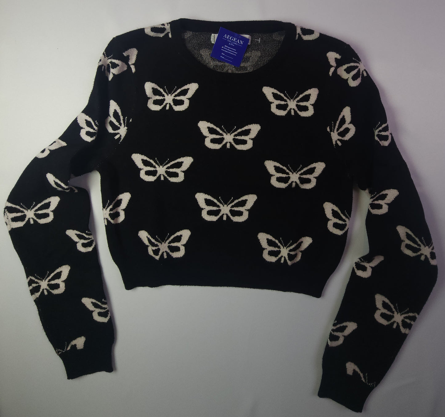 Casual Butterfly Crop Top Long Sleeve