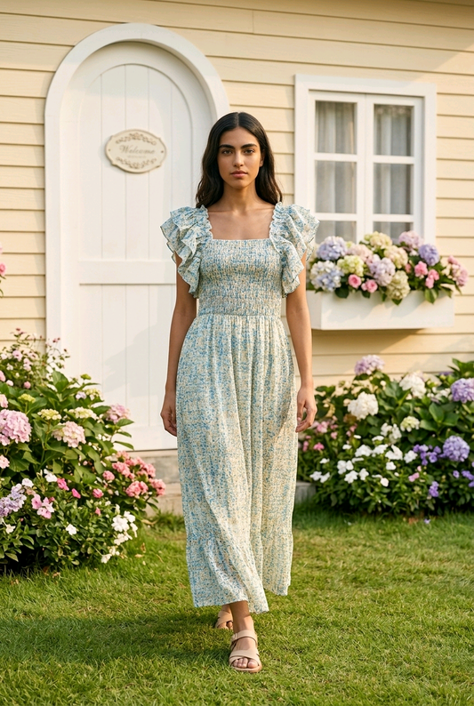 Long dress with flower print for women